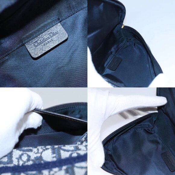 Christian Dior Trotter Canvas Saddle Pouch Navy Gold Auth EC240V - Picture 13 of 14